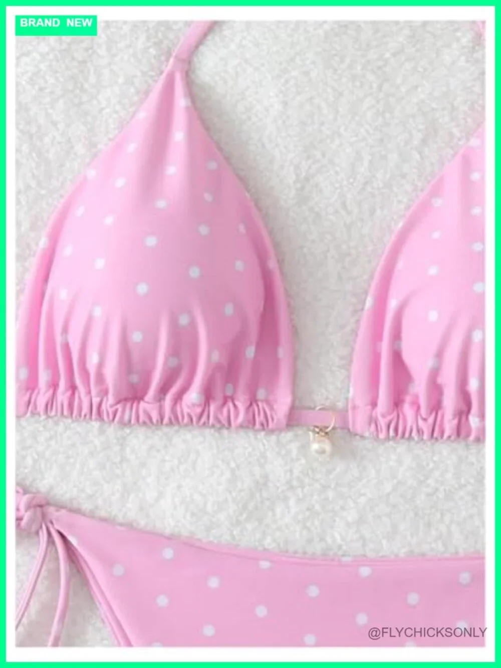 Women's 2pc Polka Dot Halter Triangle Bikini Set High Stretch Polyester Swimwear